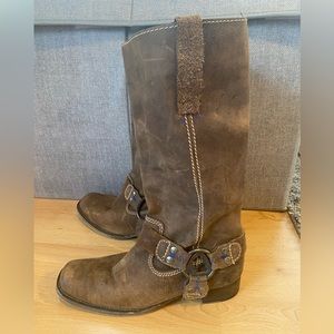 Bed Stu Buckle Blue Stitch Women's
Tall Leather Riding Boots